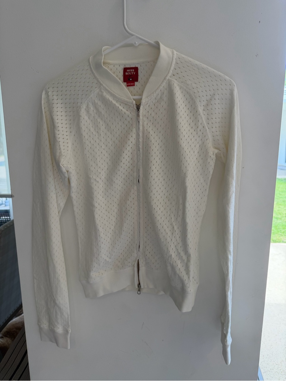Vintage Miss Sixty White Perforated Zip Jacket with Red Label